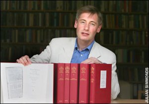 Mark Goldie, with the first six volumes of his feedback to students